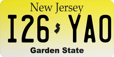 NJ license plate I26YAO