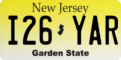 NJ license plate I26YAR