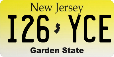 NJ license plate I26YCE