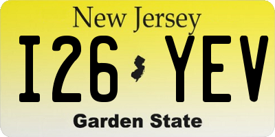 NJ license plate I26YEV