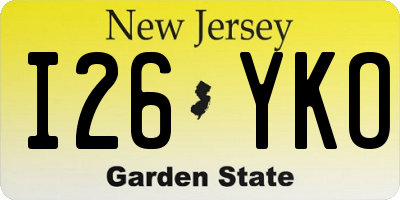 NJ license plate I26YKO
