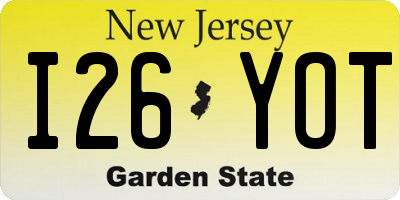 NJ license plate I26YOT