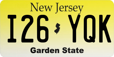 NJ license plate I26YQK