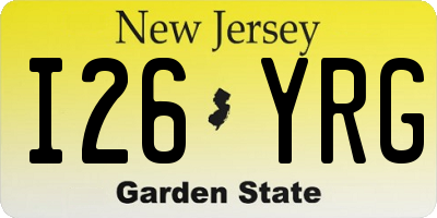 NJ license plate I26YRG