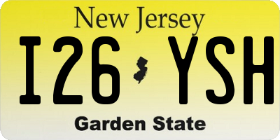 NJ license plate I26YSH