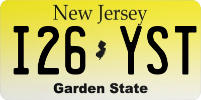 NJ license plate I26YST