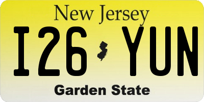 NJ license plate I26YUN