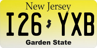 NJ license plate I26YXB