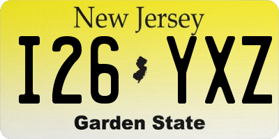NJ license plate I26YXZ