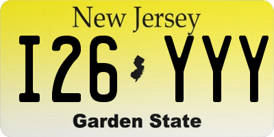 NJ license plate I26YYY