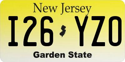 NJ license plate I26YZO