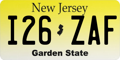 NJ license plate I26ZAF