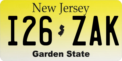 NJ license plate I26ZAK