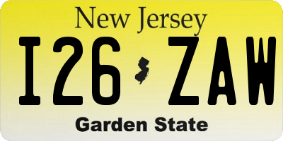 NJ license plate I26ZAW