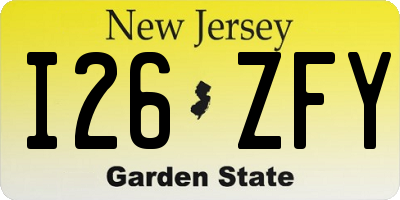 NJ license plate I26ZFY
