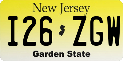 NJ license plate I26ZGW
