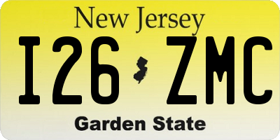 NJ license plate I26ZMC