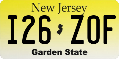 NJ license plate I26ZOF