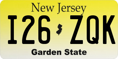 NJ license plate I26ZQK