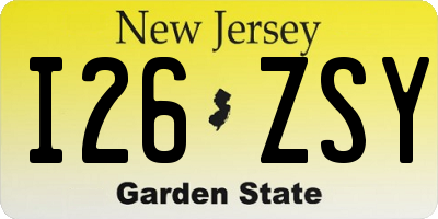 NJ license plate I26ZSY