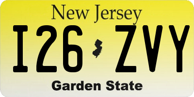 NJ license plate I26ZVY