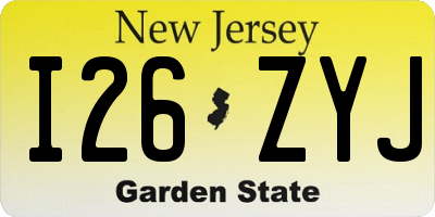 NJ license plate I26ZYJ