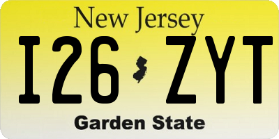 NJ license plate I26ZYT