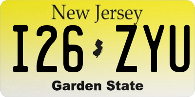 NJ license plate I26ZYU