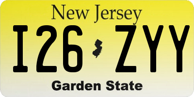 NJ license plate I26ZYY