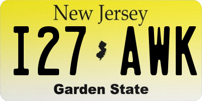 NJ license plate I27AWK