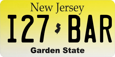 NJ license plate I27BAR
