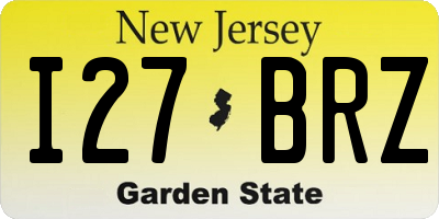 NJ license plate I27BRZ