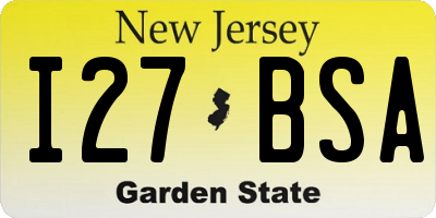 NJ license plate I27BSA