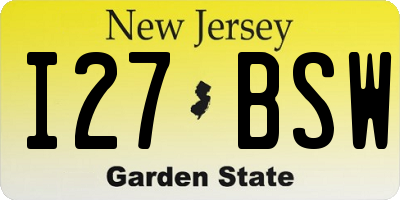 NJ license plate I27BSW