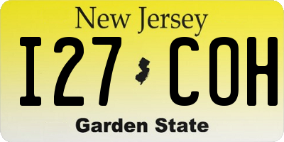 NJ license plate I27COH