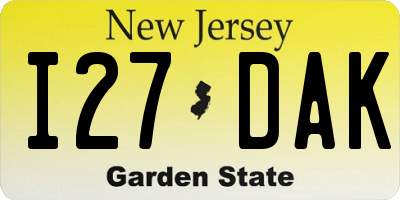 NJ license plate I27DAK