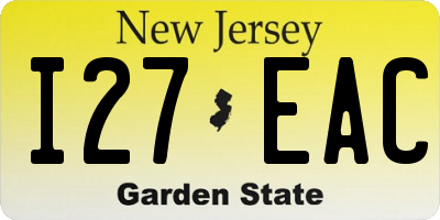 NJ license plate I27EAC