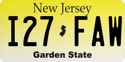 NJ license plate I27FAW