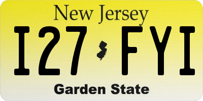 NJ license plate I27FYI