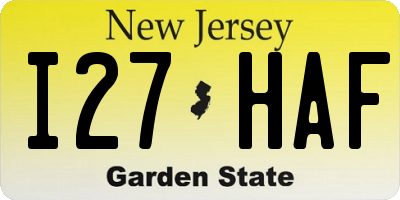 NJ license plate I27HAF