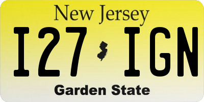 NJ license plate I27IGN