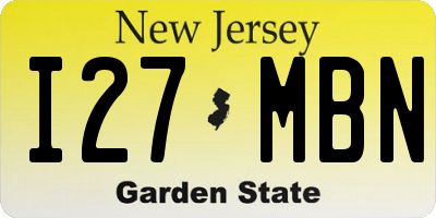 NJ license plate I27MBN