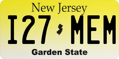 NJ license plate I27MEM