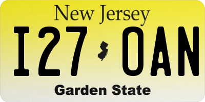 NJ license plate I27OAN