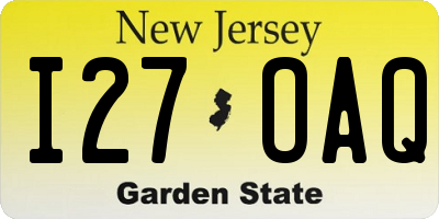 NJ license plate I27OAQ