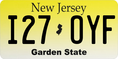 NJ license plate I27OYF