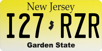 NJ license plate I27RZR