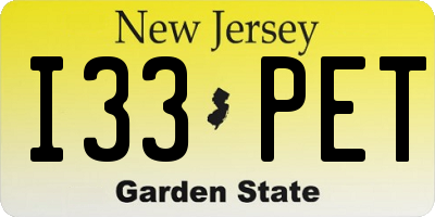 NJ license plate I33PET
