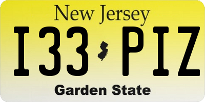 NJ license plate I33PIZ
