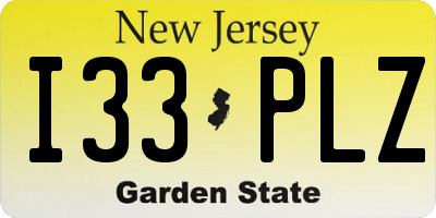 NJ license plate I33PLZ